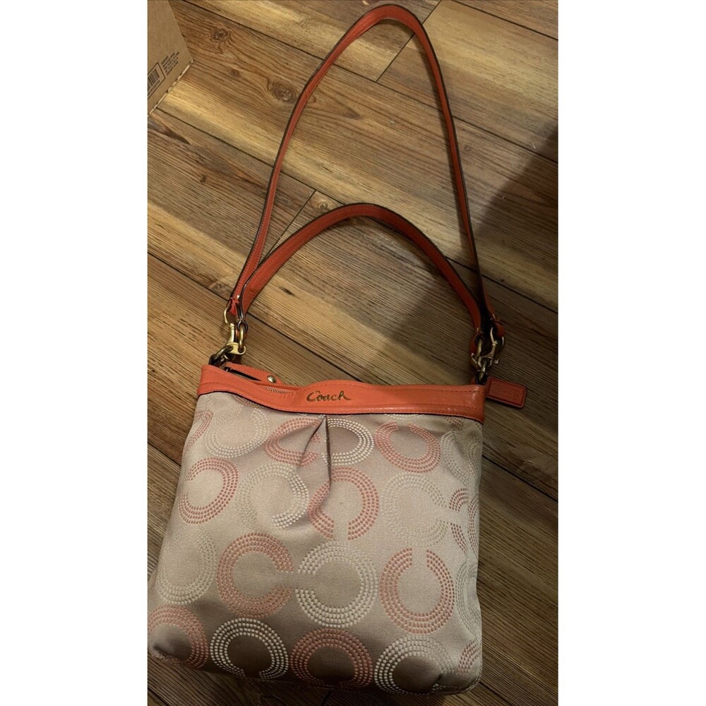COACH Ashley Dotted OP Art Hippie Handbag #F20088 Khaki Very Good Pre owned Cond